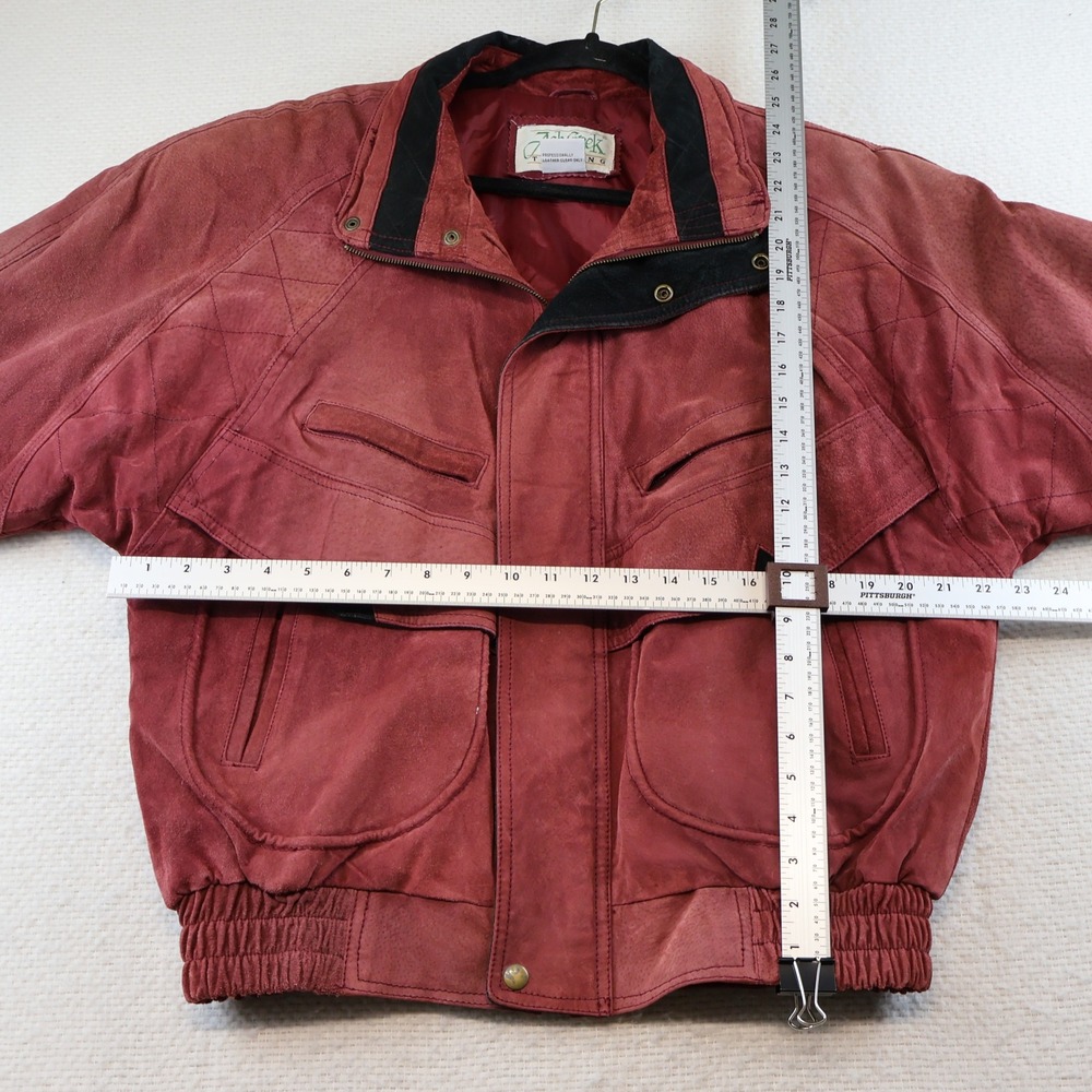Ash Creek Trading Mens M Bomber Jacket Burgundy Red Suede Leather Vintage Zip - Picture 2 of 6